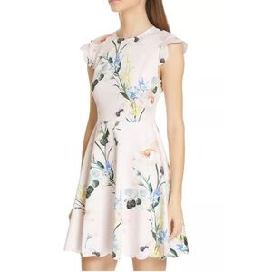 Ted Baker Blush Pink Floral Karsali Elegance Scallop Skater Fit Flare.